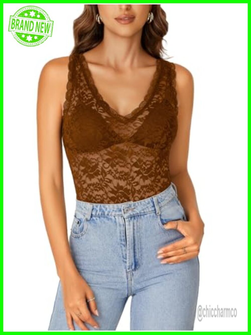Floral Lace Sheer Tank Cami Top V-Neck Sleeveless Stretchy Summer